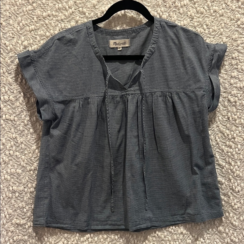 Mini Gingham Check Tie Front Popover Top